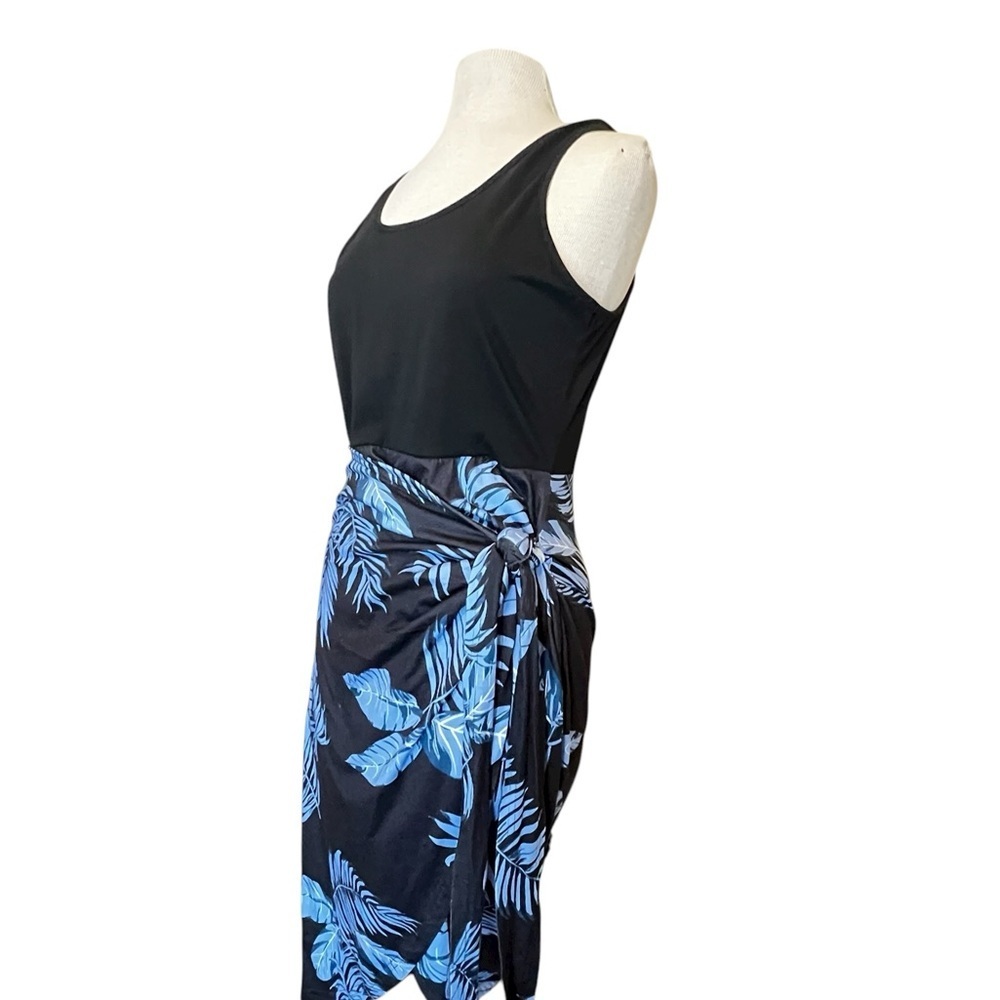 Black and Blue Leaf Print Women's Swim Dress - Picture 7 of 8